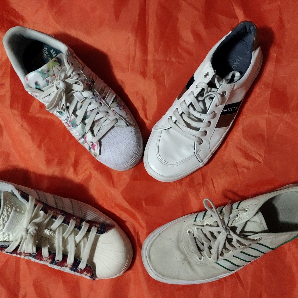 Price is for all 4 together!! 3 pairs Addidas, 1 pair Nautica shoes